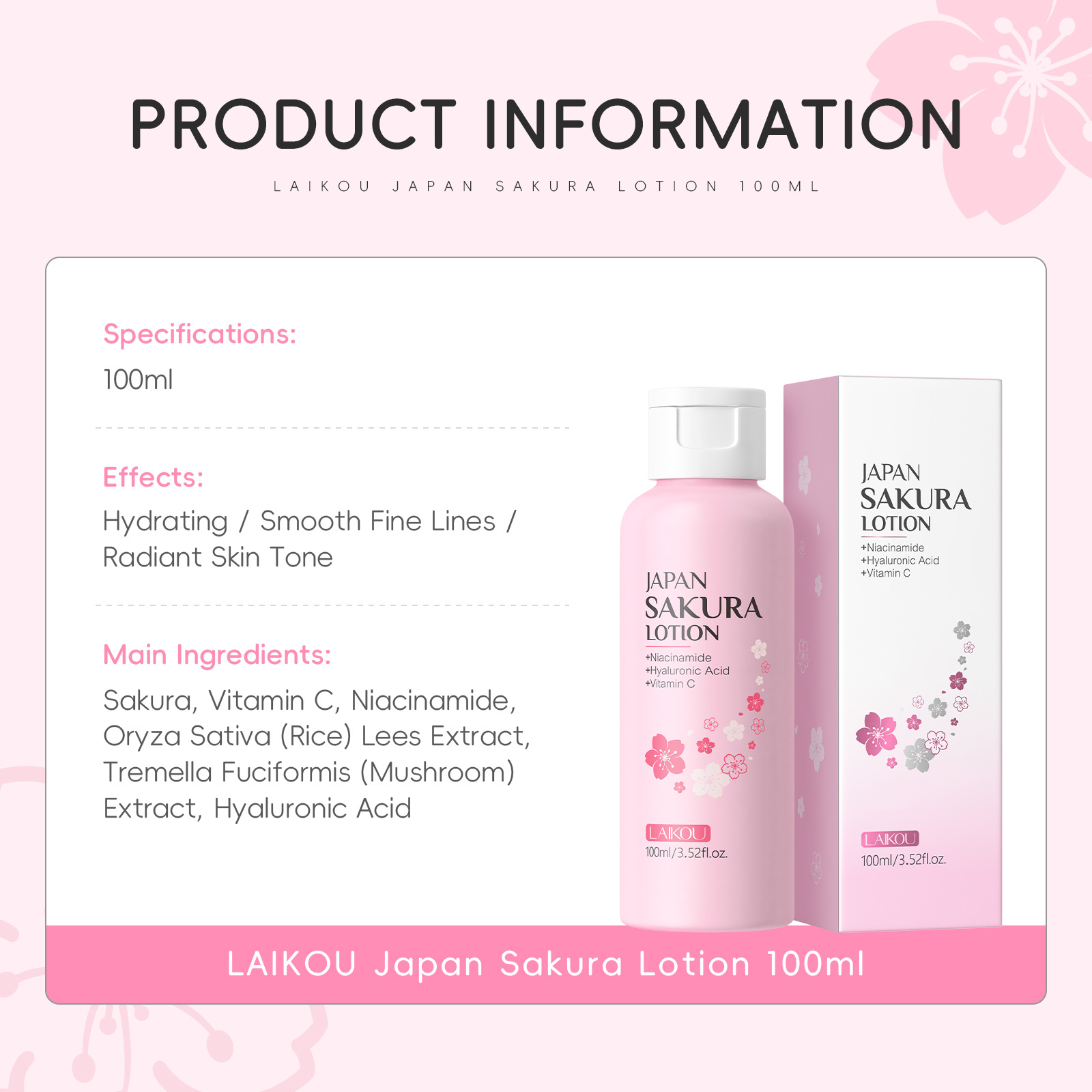 LAIKOU Sakura Lotion 100 мл: У – обзор и цена Niacinamide Pore Shrinking Essence
